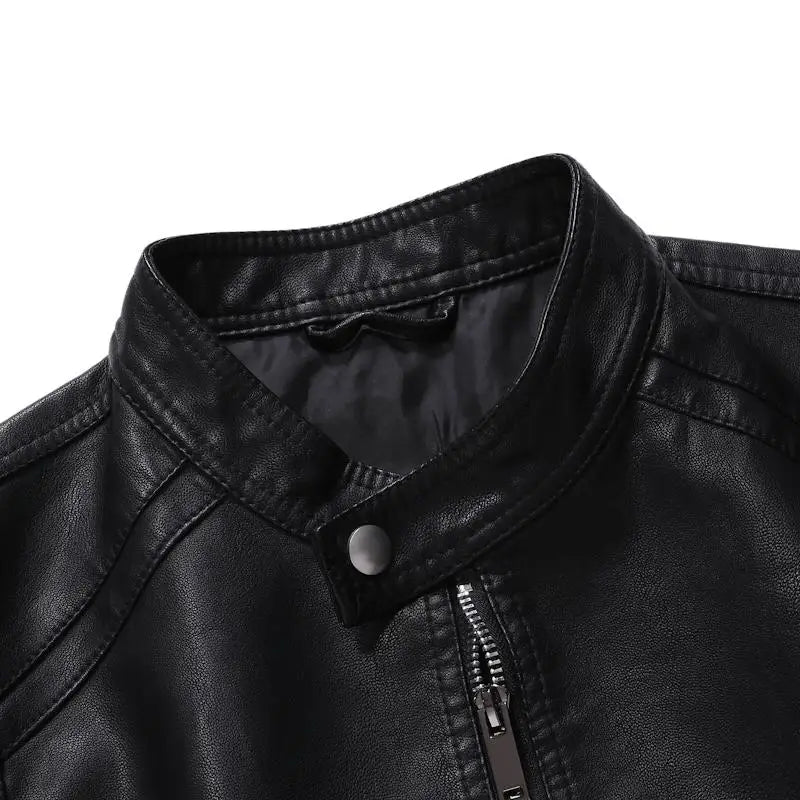 Men's Black Casual Faux Leather Motorcycle Jacket