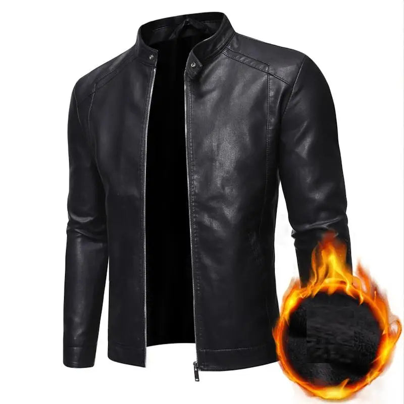 Men's Black Casual Faux Leather Motorcycle Jacket