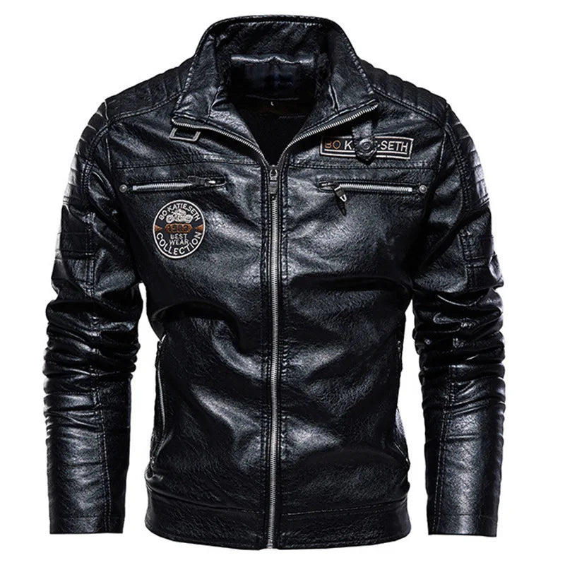 RPM Rebels Embroidery Pattern Faux Leather Jacket