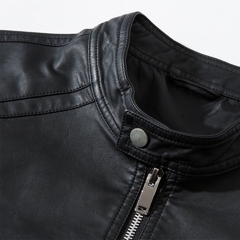 Men's Black Casual Faux Leather Motorcycle Jacket