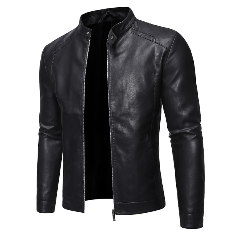 Men's Black Casual Faux Leather Motorcycle Jacket