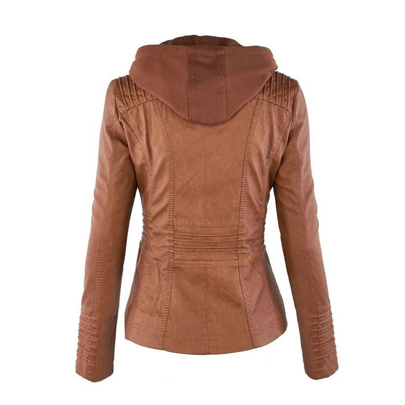 Women's Winter Faux Leather Waterproof Jacket