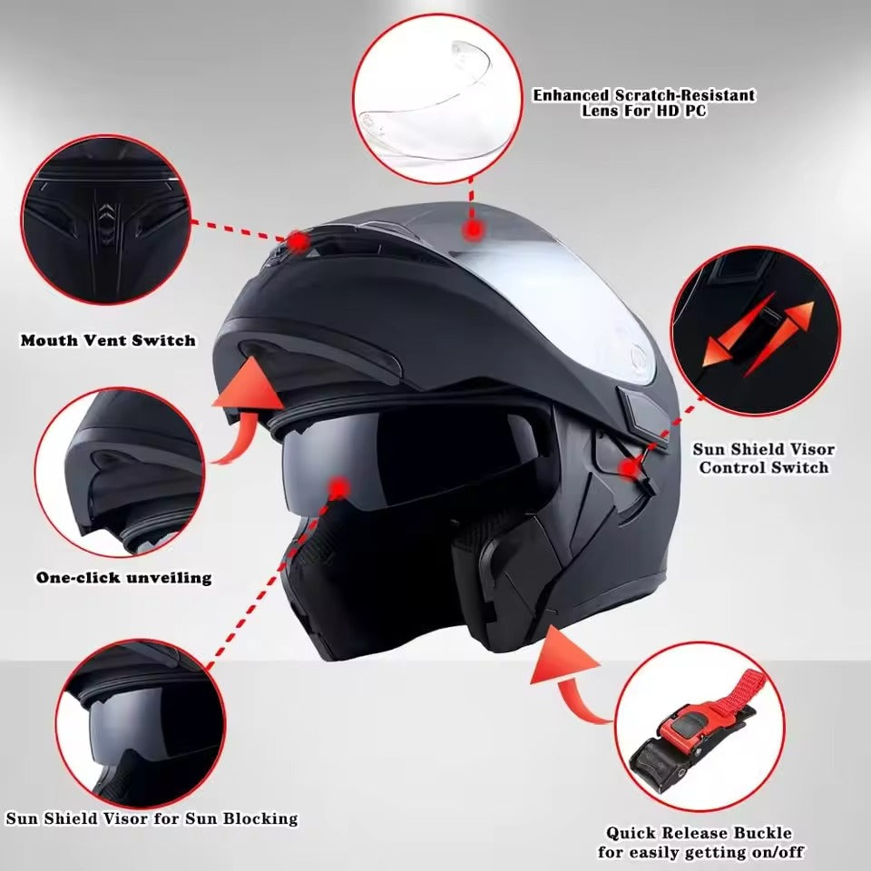 RPM Rebels Glossy Black Modular Motorcycle Helmet