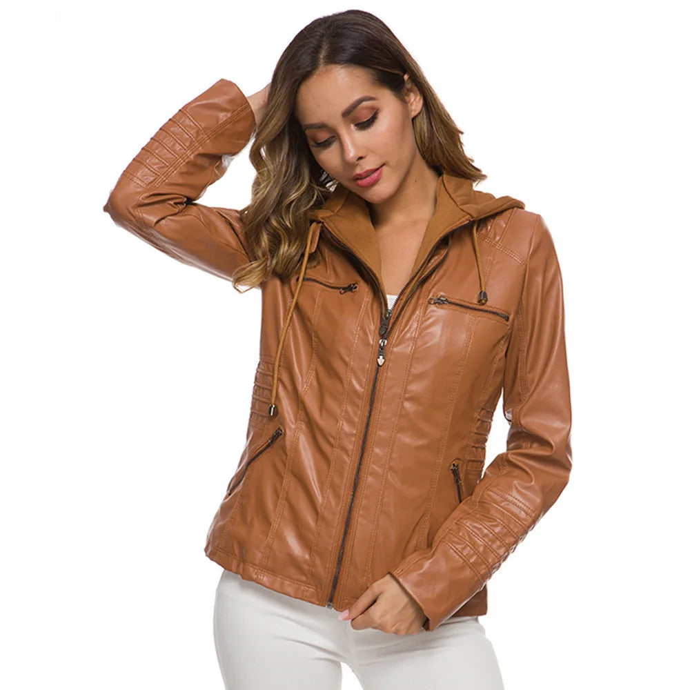 Women's Winter Faux Leather Waterproof Jacket