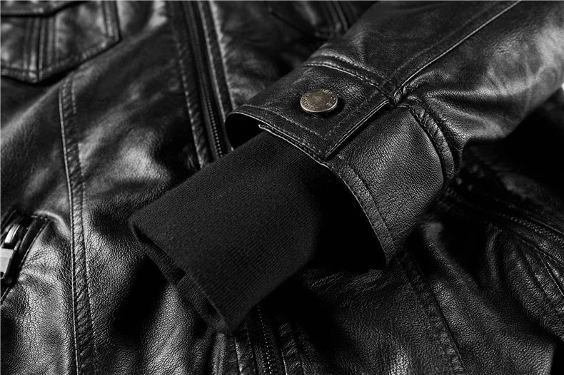 Vintage Hoodie Fitted Motorcycle Leather Jacket - Women