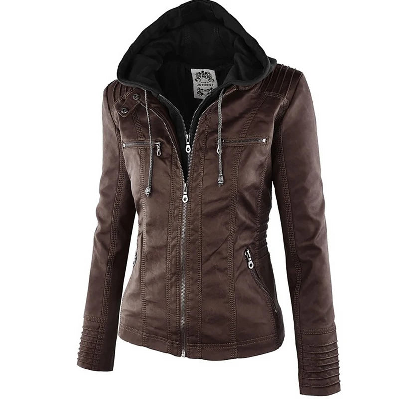 Women's Winter Faux Leather Waterproof Jacket