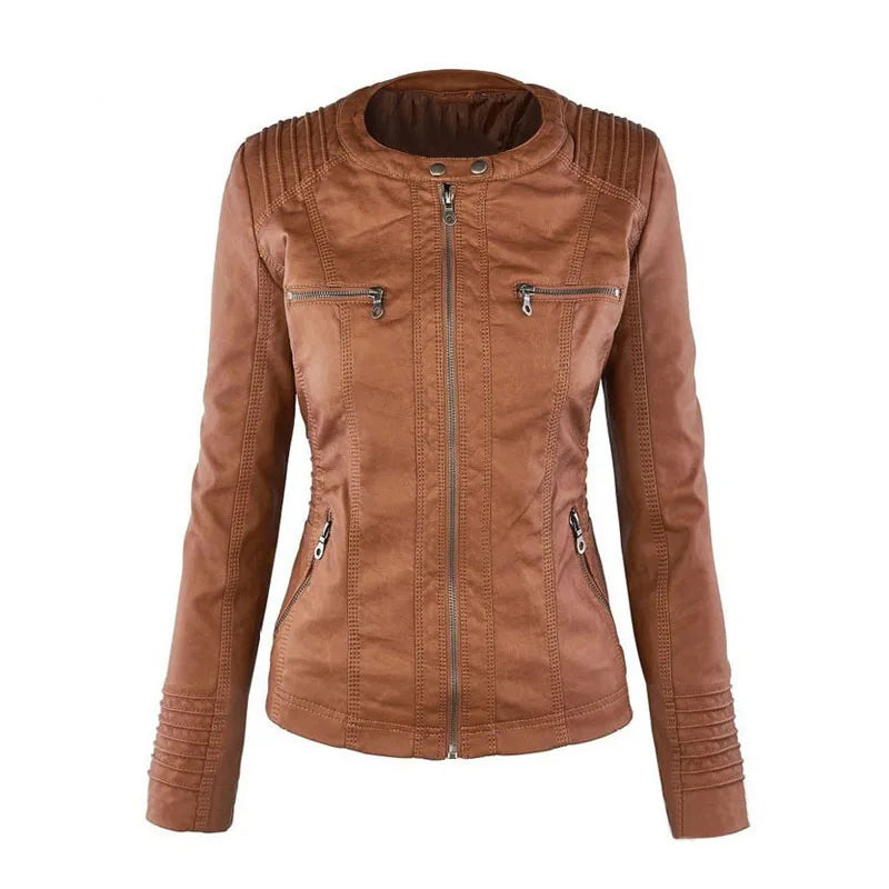 Women's Winter Faux Leather Waterproof Jacket