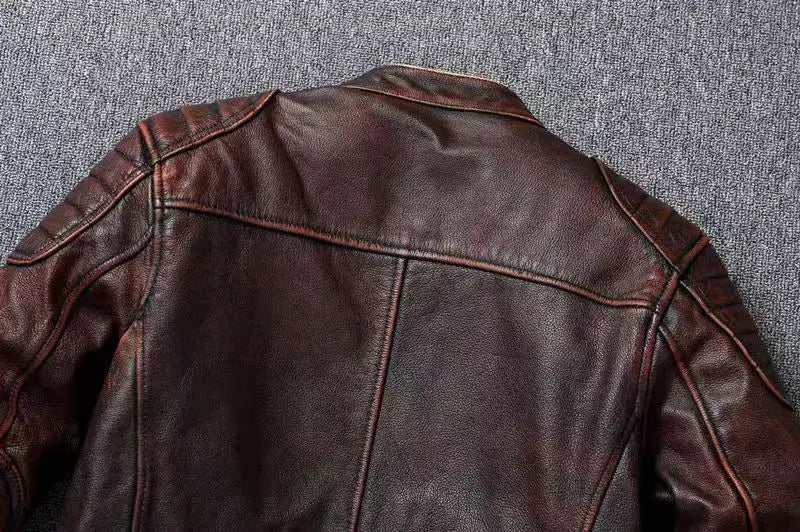 Genuine Cowhide Ripple Leather Motorcycle Jacket