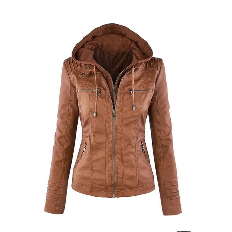 Women's Winter Faux Leather Waterproof Jacket