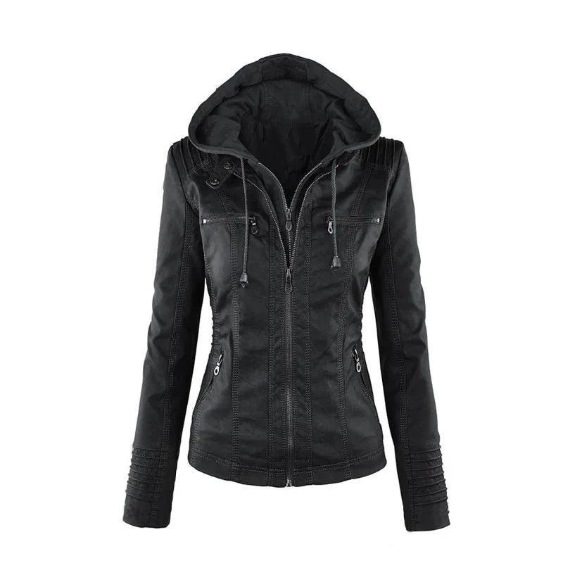 Women's Winter Faux Leather Waterproof Jacket