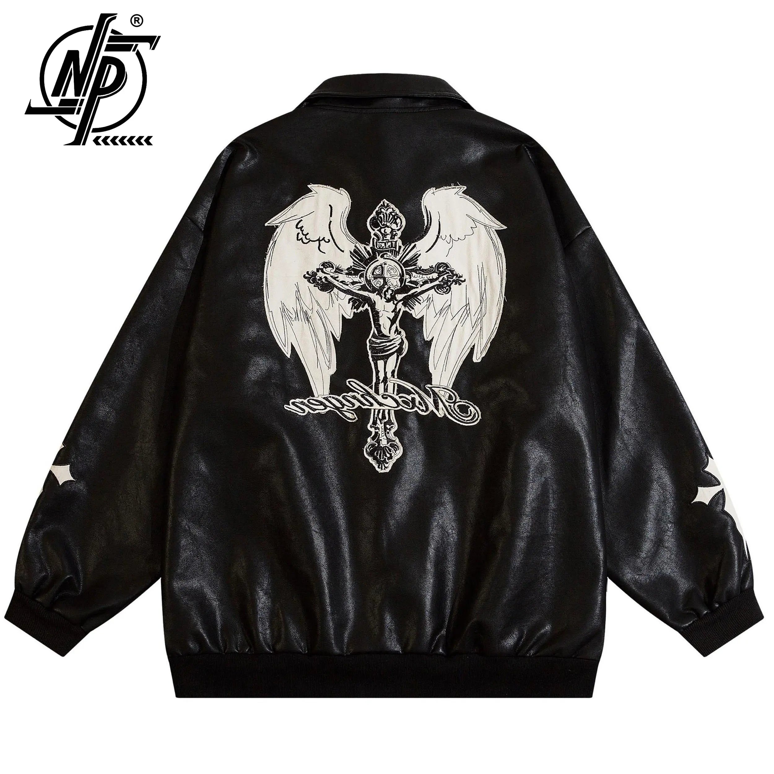 Men's Embroidered Leather Motorcycle Jacket