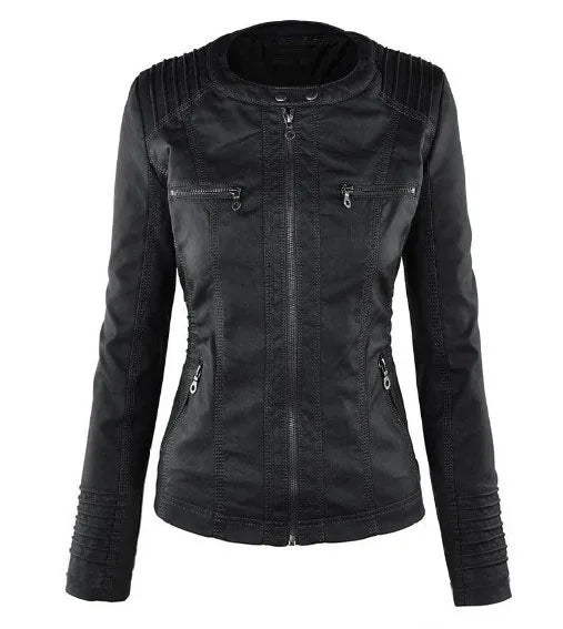 Women's Winter Faux Leather Waterproof Jacket