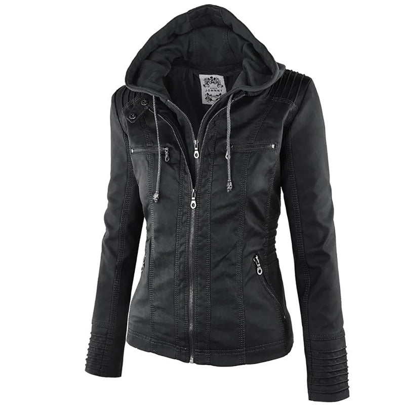 Women's Winter Faux Leather Waterproof Jacket