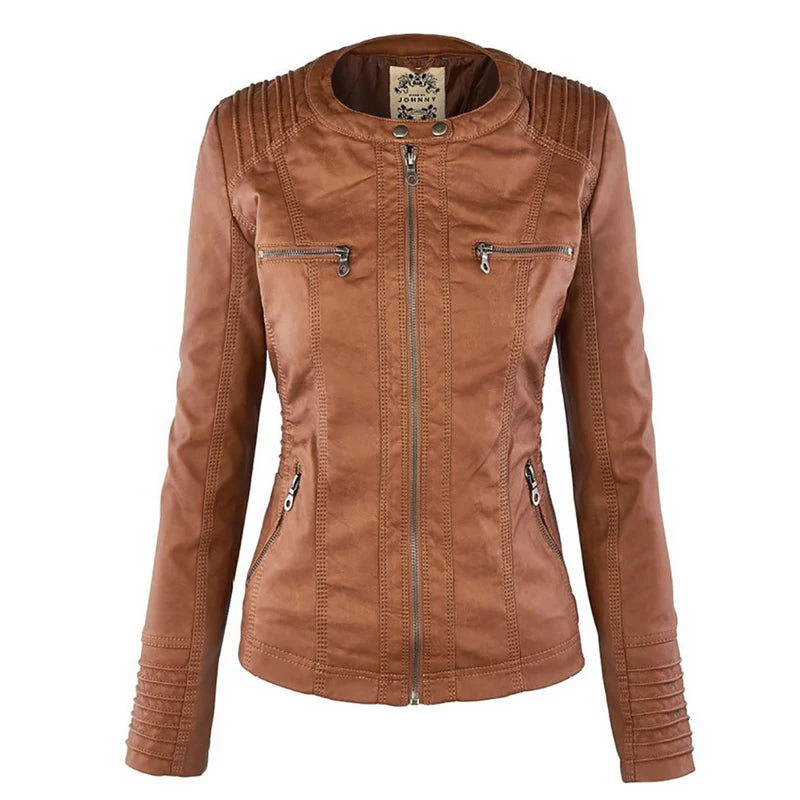 Women's Winter Faux Leather Waterproof Jacket