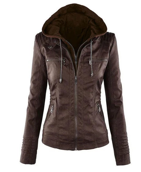 Women's Winter Faux Leather Waterproof Jacket