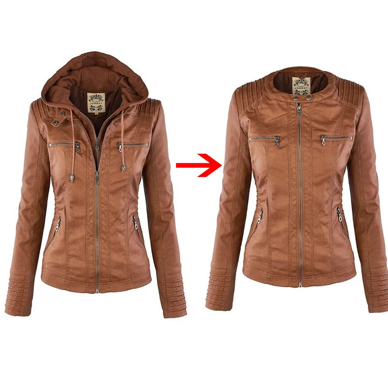 Women's Winter Faux Leather Waterproof Jacket