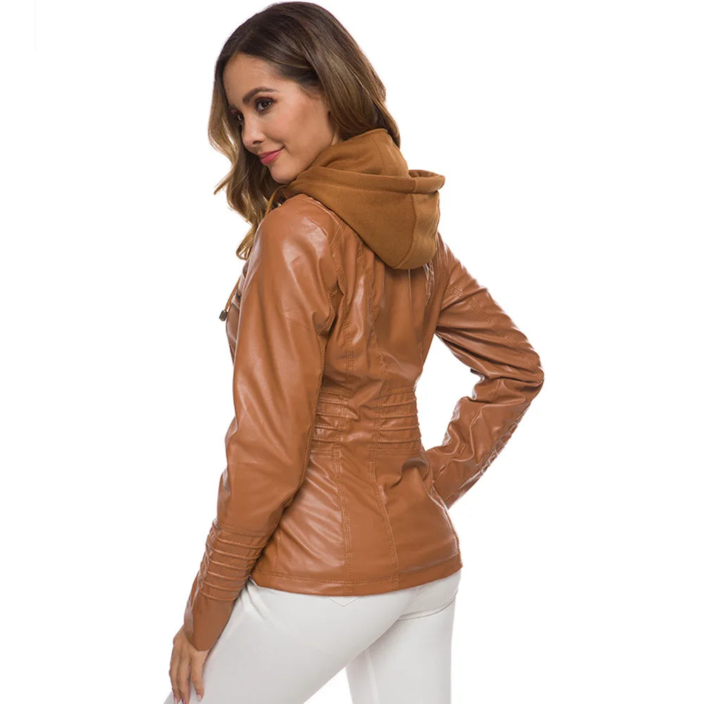 Women's Winter Faux Leather Waterproof Jacket