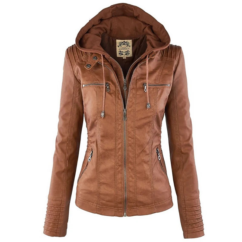 Women's Winter Faux Leather Waterproof Jacket