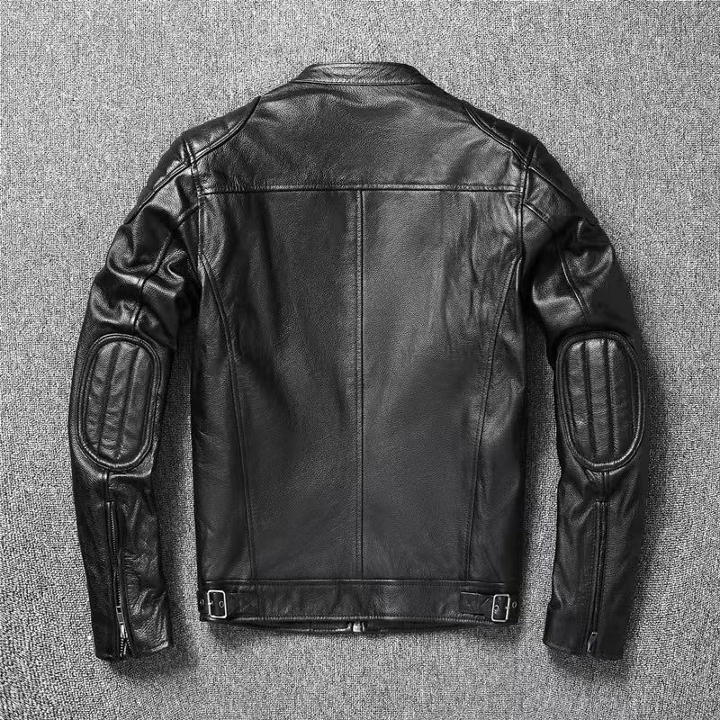 Genuine Cowhide Ripple Leather Motorcycle Jacket