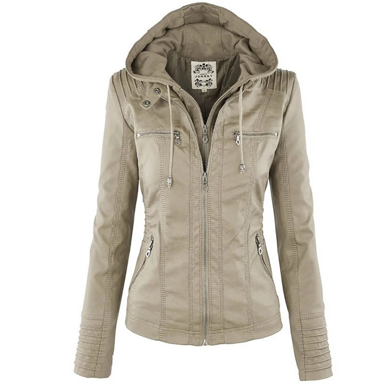 Women's Winter Faux Leather Waterproof Jacket