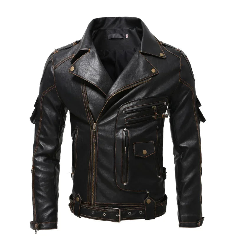 Plus Size Vintage Ghost Rider Leather Motorcycle Jacket