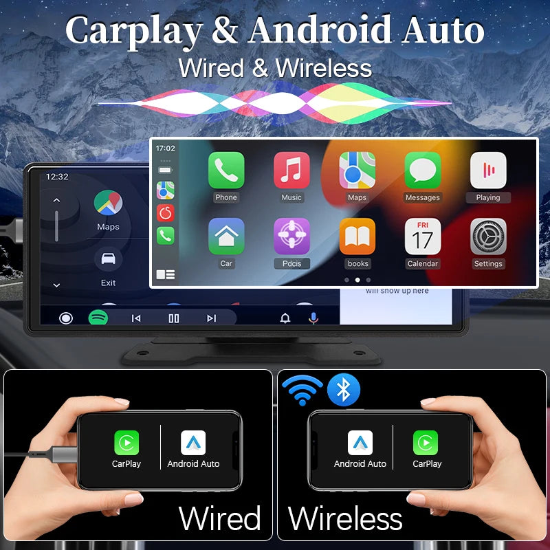 RPM Rebels 10.26" Car Mirror – Universal Wireless CarPlay & Bluetooth with Rearview Camera