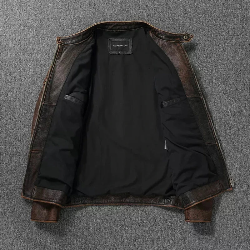 Genuine Cowhide Ripple Leather Motorcycle Jacket