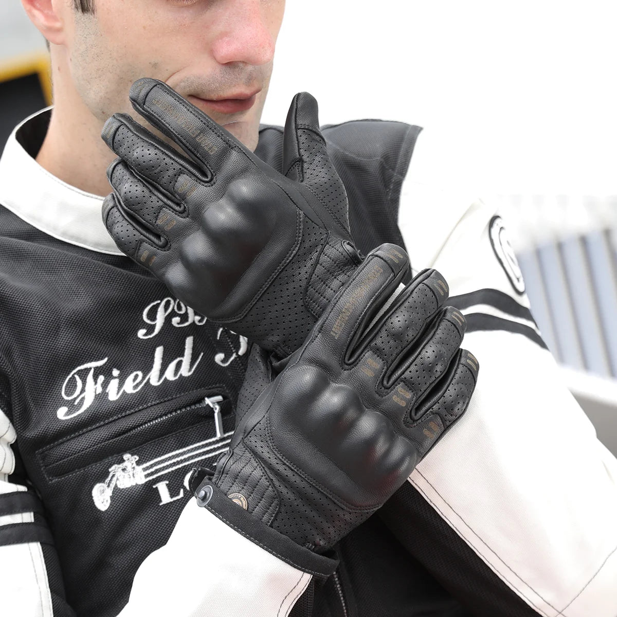 Knuckle Protection Racing Gloves - Genuine Leather